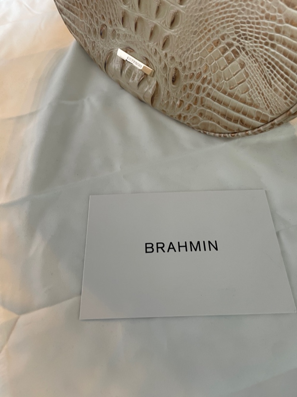 Brahmin Cream Croc-Embossed Shoulder Bag with Gold Accents - Picture 5 of 16